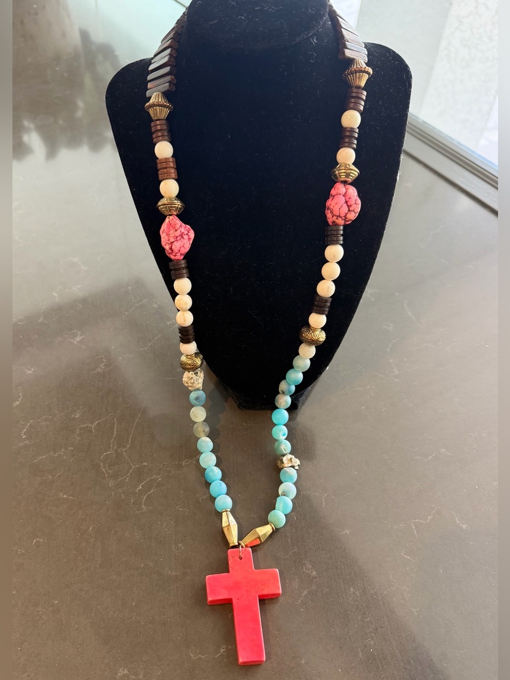 Handcrafted Bohemian Long Natural Stone Beaded Necklace